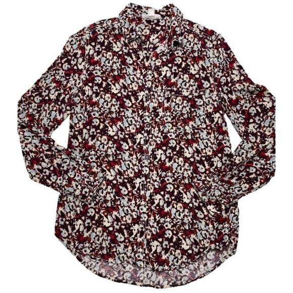 Beach Lunch Lounge Red Plum Blue Button Down Top sz XS - Picture 8 of 9